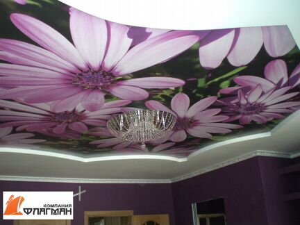 Натяжные потолки с фотопечатью цветы