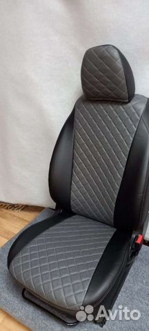 Чехлы Хендай Акцент серая экокожа ромб до верха