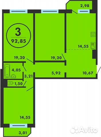 3-к квартира, 93 м², 7/14 эт.
