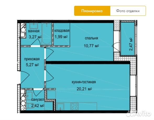 2-к квартира, 45 м², 7/7 эт.