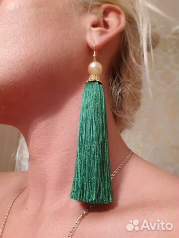 Серьги-кисти вискоза зеленые