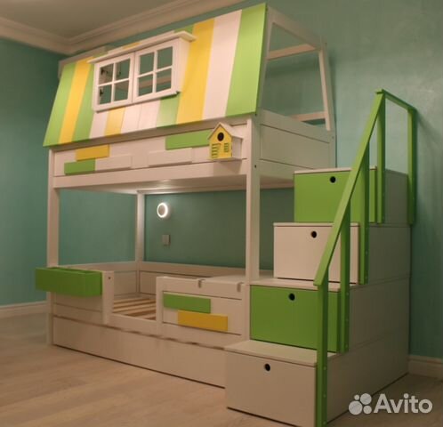 Детская двухъярусная кровать чердак - домик