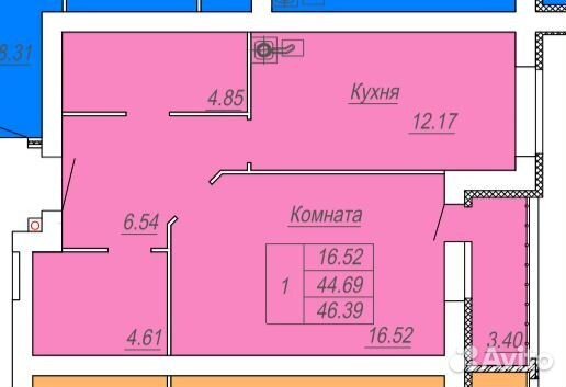1-к квартира, 47.6 м², 1/9 эт.