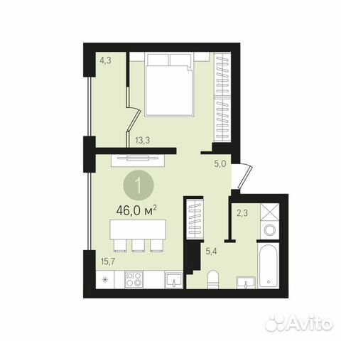 1-к квартира, 46 м², 4/10 эт.