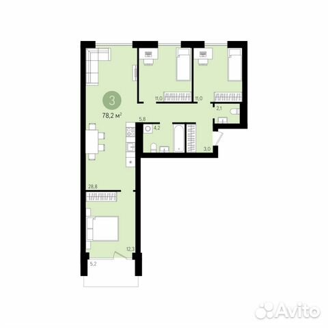 3-к квартира, 80.7 м², 4/8 эт. 3-к квартира, 80.7 м², 4/8 эт.