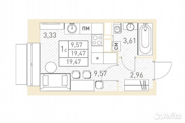 Студия, 19.5 м², 2/17 эт.