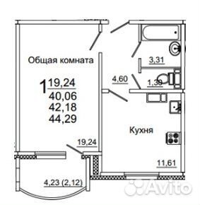 1-к квартира, 44.3 м², 10/10 эт.