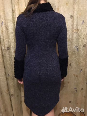 Платье стрейч темно-синее с черной отделкой новое Платье стрейч темно-синее с черной отделкой новое