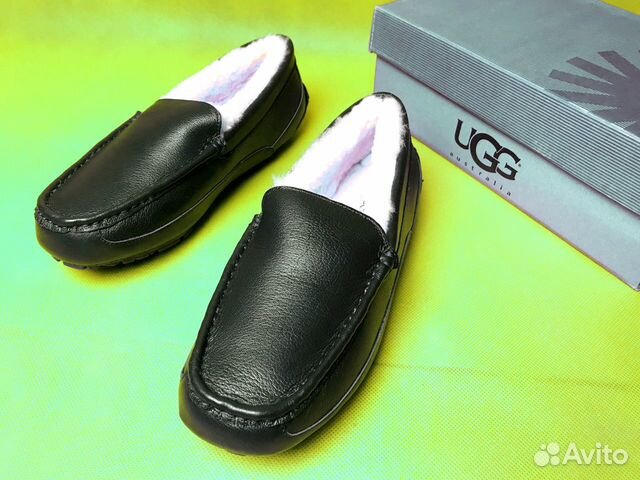 Мокасины зимние Ugg Ascot кожаные на меху черные Мокасины зимние Ugg Ascot кожаные на меху черные