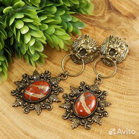 Серьги Львы с Красной Яшмой Серьги Львы с Красной Яшмой