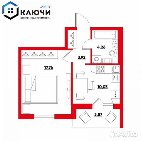 1-к квартира, 36 м², 6/12 эт.