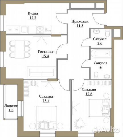 3-к квартира, 74.8 м², 4/17 эт. 3-к квартира, 74.8 м², 4/17 эт.