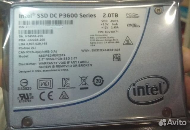 SSD 2.0TB SATA Intel DC P3600 Series 2,5 SSD 2.0TB SATA Intel DC P3600 Series 2,5