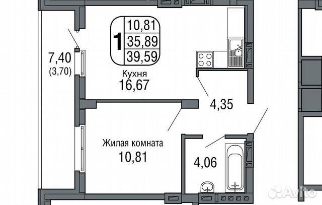 1-к квартира, 39.6 м², 16/18 эт.