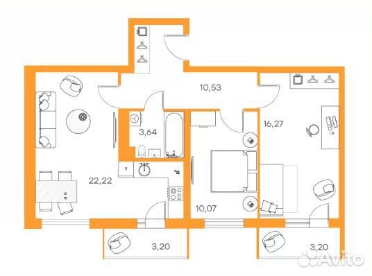 2-к квартира, 64.6 м², 1/15 эт.
