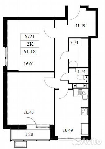 2-к квартира, 61.2 м², 4/10 эт.