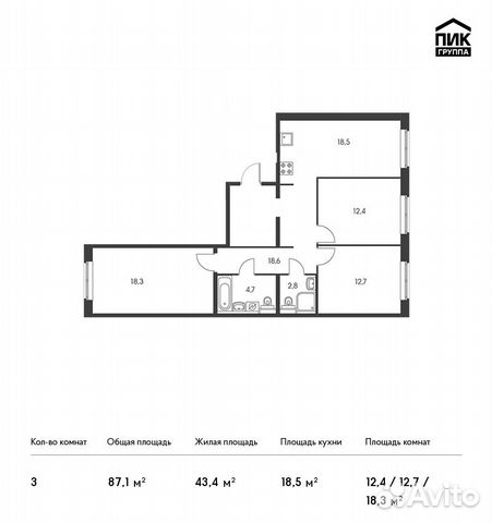 3-к квартира, 87.1 м², 15/16 эт. 3-к квартира, 87.1 м², 15/16 эт.