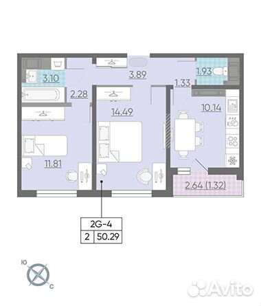 2-к квартира, 50.3 м², 20/25 эт.
