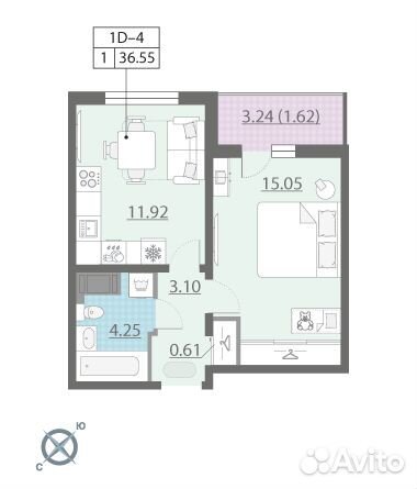 1-к квартира, 36.6 м², 11/22 эт.