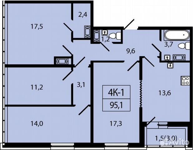 4-к квартира, 95.1 м², 18/22 эт.