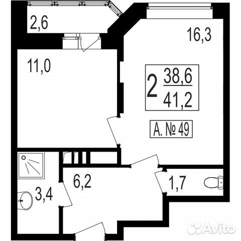 1-к квартира, 38.6 м², 7/7 эт. 1-к квартира, 38.6 м², 7/7 эт.
