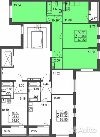 3-к квартира, 80.2 м², 3/8 эт.
