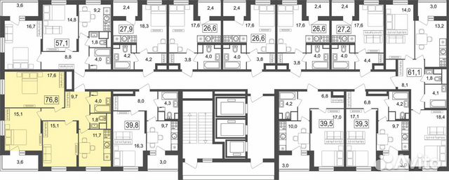 3-к квартира, 76.8 м², 19/25 эт.