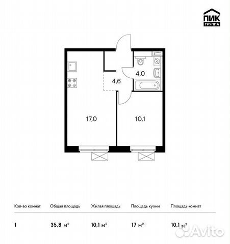1-к квартира, 35.8 м², 18/25 эт.