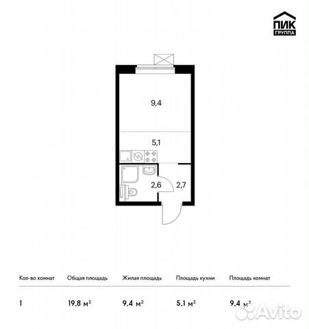 Студия, 19.8 м², 18/25 эт. Студия, 19.8 м², 18/25 эт.