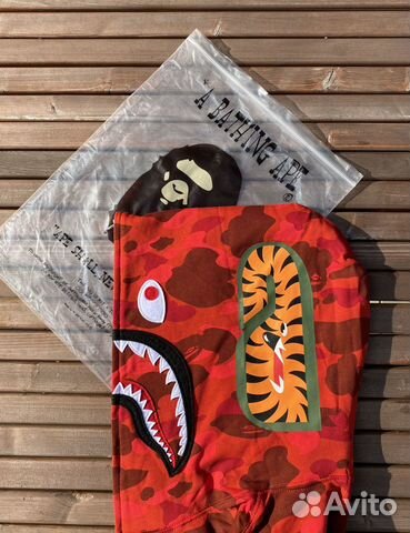 Bape Color Camo Shark Full Zip Hoodie Red