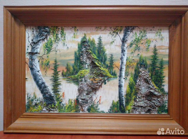 Картина на бересте пейзаж, объемная, 3 шт