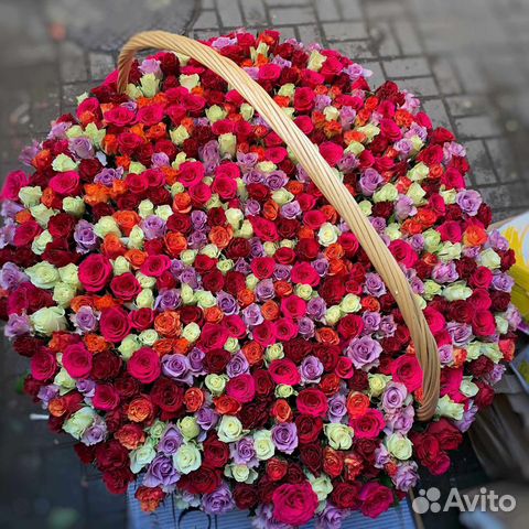 Букет из роз, 501 роза, розы в корзине