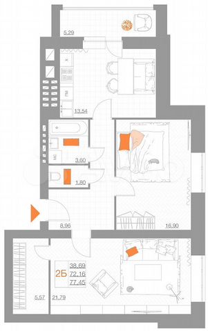 2-к. квартира, 77,5 м², 1/5 эт.