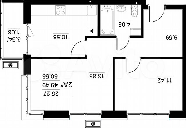 2-к. квартира, 50,6 м², 9/15 эт.