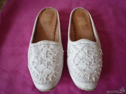 Туфли-сабо белые 30-32 нат. кожа+вышивка+бисер