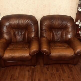 Диван+два кресло из натуральной кожи