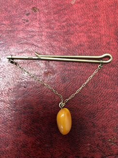 Зажим для галстука серебро с янтарем