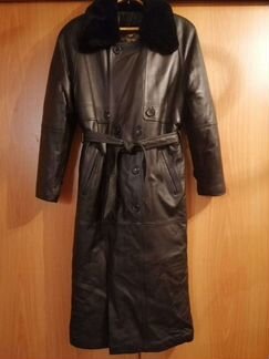 Кожаное пальто зимнее на подстежка р. 48-50