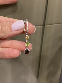 Серебряные серьги цитрин, перидот, дымчатый кварц