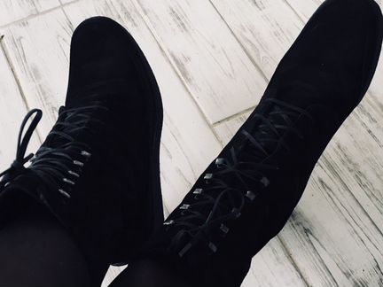 Замшевые чёрные Стильные Ботинки 3738