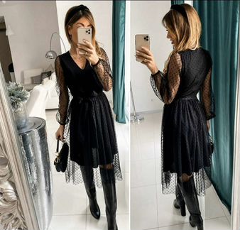 Платье женское сетка в горох