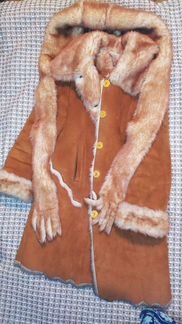 Дубленка женская 46-48 с капюшоном