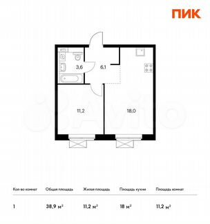 1-к квартира, 38.9 м², 5/25 эт.