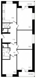 4-к квартира, 109.1 м², 11/14 эт.