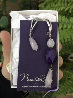 Серьги, Сережки New Rare новые с аметистом и агато