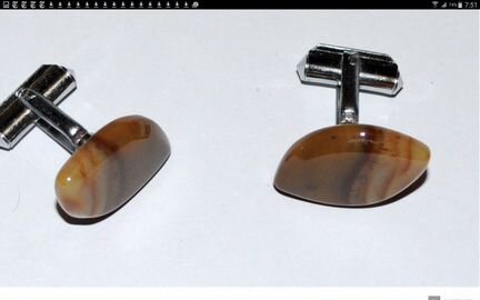 Запонки СССР бразильский агат винтаж новые крупные