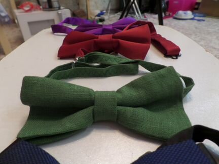 Галстук-бабочка, бабочка фиолетовая, зеленая