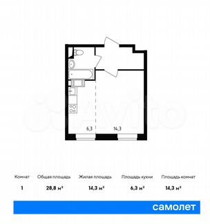 Квартира-студия, 28.8 м², 13/19 эт.