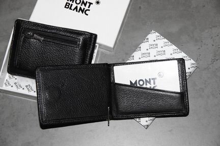 Кожаный зажим для денег Montblanc black new 05