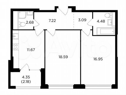 2-к квартира, 66.9 м², 15/28 эт.